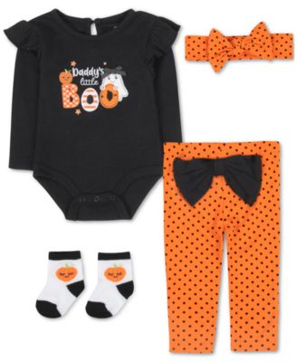 Baby Essentials - Baby Girls Daddy's Little Boo Bodysuit, Pants, Headband & Socks, 4 Piece Set
