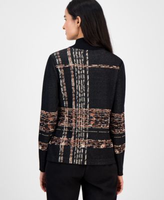 Women's Abstract Plaid Long-Sleeve Turtleneck Sweater