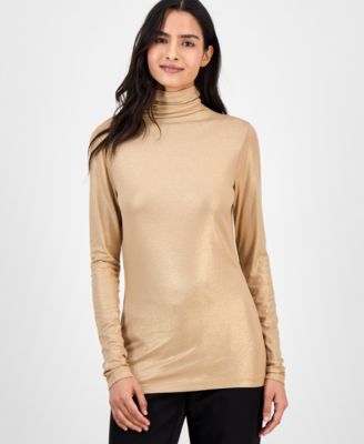 Anne Klein - Women's Metallic Long-Sleeve Turtleneck