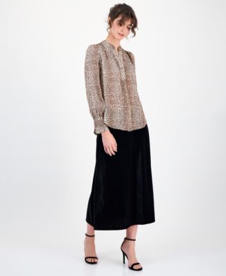 Women's Animal-Print Split-Neck Blouse