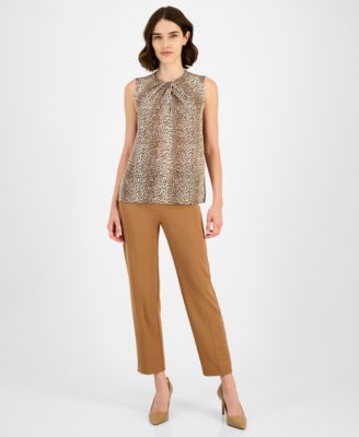 Women's Twist-Neck Animal-Print Sleeveless Top