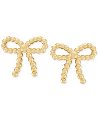 Polished Beaded Bow Stud Earrings in 10k Gold