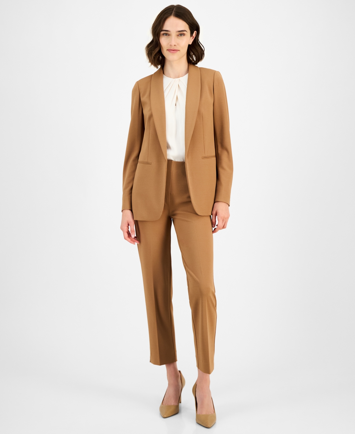 Anne Klein Women's Shawl-collar Open-front Blazer In Brown