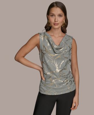 Donna Karan New York - Women's Sleeveless Cowlneck Foil-Print Top