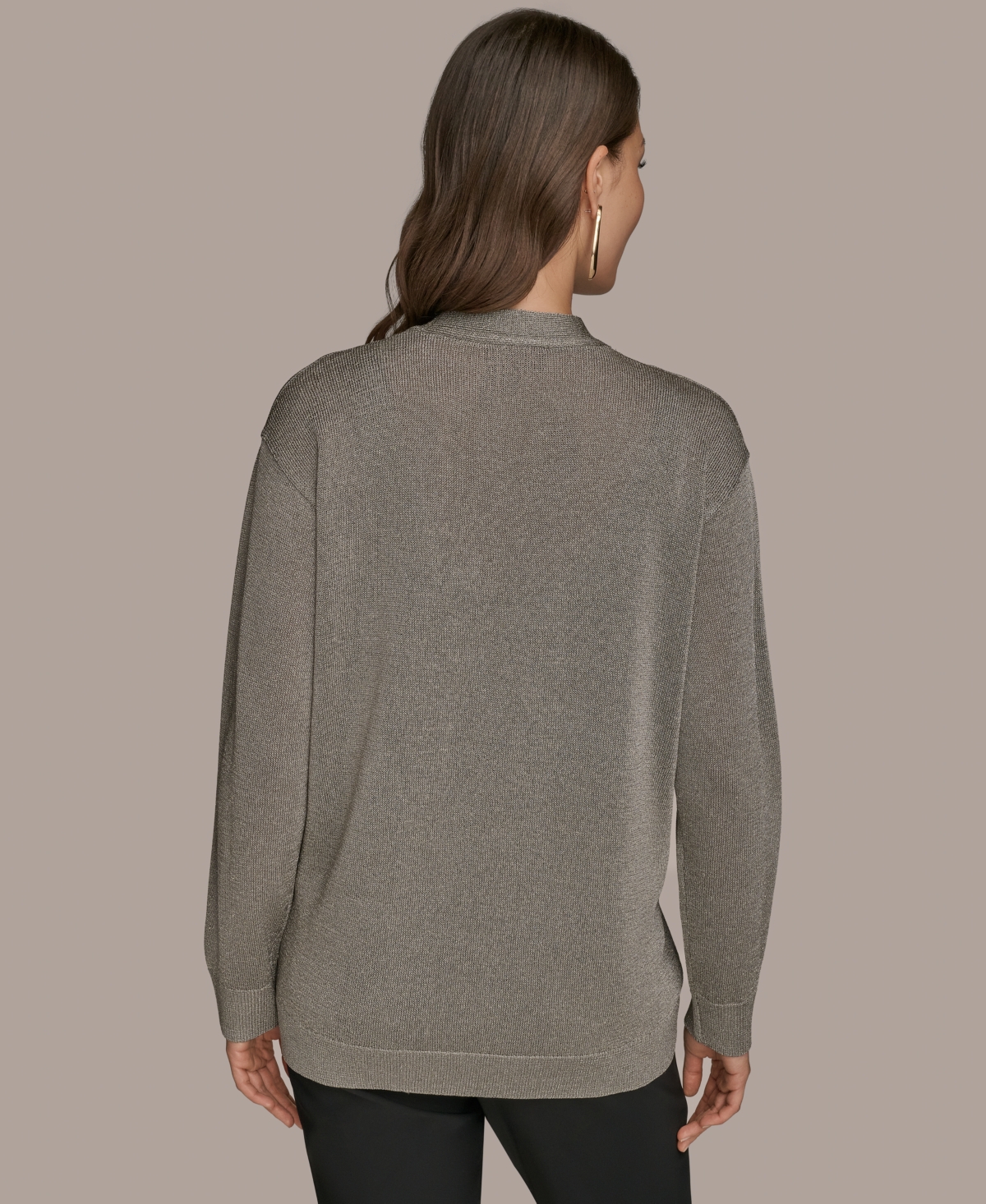Donna Karan Women's Long-sleeve Metallic Three-button Cardigan Sweater In Gray