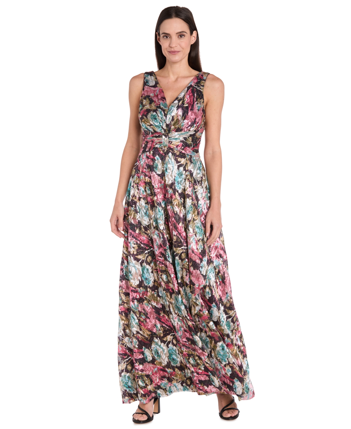 R & M Richards Women's Sleeveless Metallic A-line Dress