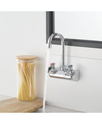 Double Handle Wall Mount Kitchen Faucet Standard Kitchen Faucet With Swivel Spout 4&amp;#x22; Center in Polished Chrome