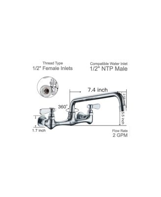 Double Handle Wall Mount Kitchen Faucet Standard Kitchen Faucet With Swivel Spout 4&amp;#x22; Center in Polished Chrome