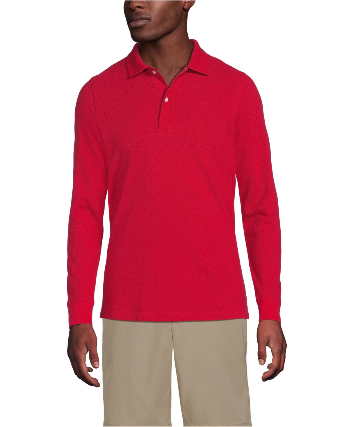 Men's School Uniform Long Sleeve Mesh Polo Shirt - Black