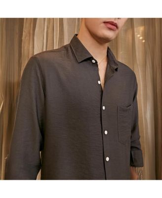 Men's Charcoal Grey Breezy Wrinked Relaxed Shirt