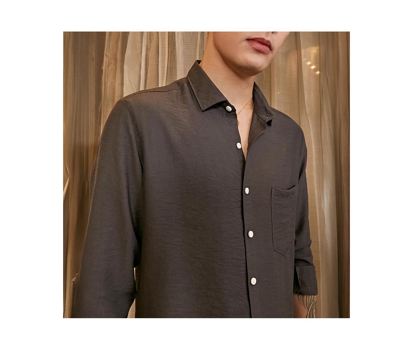 Мужская рубашка Cahoot Campus Sutra Charcoal Grey Breezy Wrinked Relaxed, цвет: Серый — фото 7
