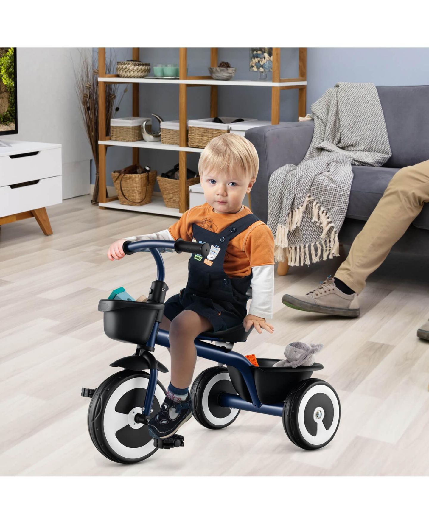 Детская игрушка Costway Toddler Tricycle with Adjustable Seat and Storage Baskets, 55 lbs Capacity, Ages 1.5-5 Years, цвет: Чёрный — фото 4