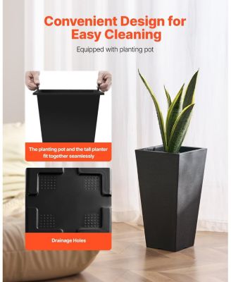 Tall Planter Set of 2 Square Tapered Planters for Outdoor Indoor