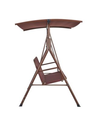 3 Person Outdoor Patio Swing Chair with Adjustable Canopy and Armrests for Backyard