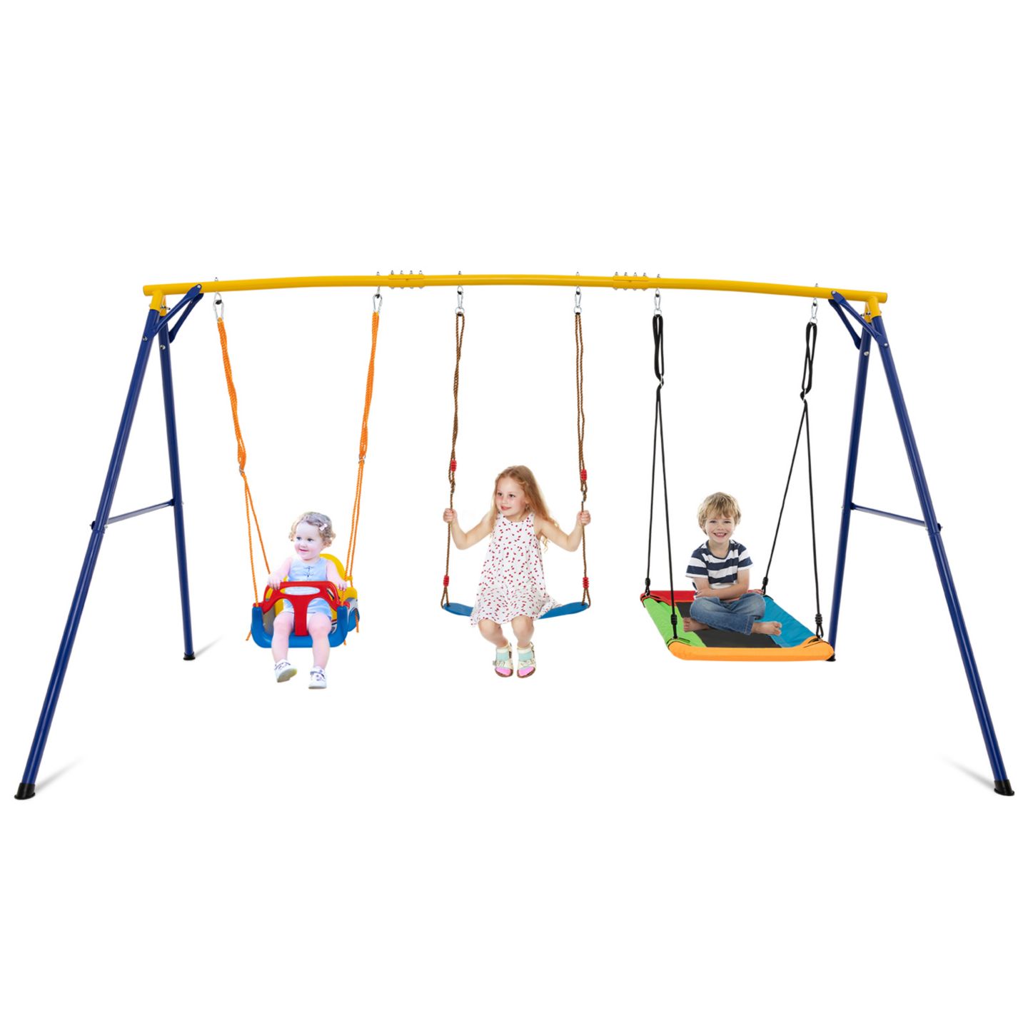 Детские игрушки Gymax 3-in-1 Kids Carbon Steel Adjustable Swing Set, 660 Lbs, Ages 3-10, цвет: Жёлтый синий — фото 9