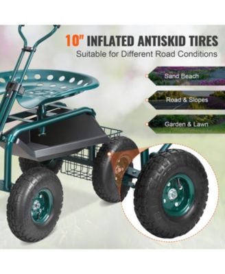 Garden Scooter Cart with Wheels Swivel Seat Tool Tray and Handle for Outdoor Tasks