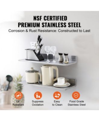 2 Pack Stainless Steel Wall Shelf with Backsplash 44 lbs Load for Kitchen Bar or Hotel