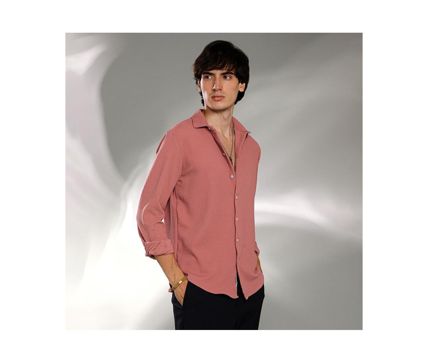 Мужская рубашка Cahoot Campus Sutra Salmon Pink Stripe-Creased, цвет: Розовый — фото 4