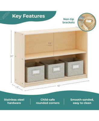 EdQ 2-Shelf Open Storage 30" - White: Kids' Low Wooden Bookshelf, Classroom and Playroom Furniture with Book and Toy Bins