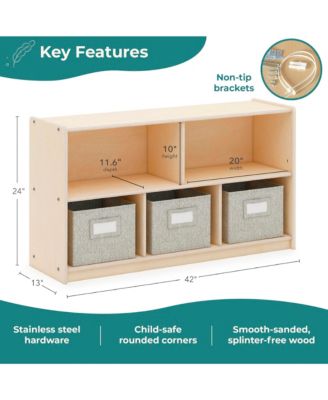 EdQ 2-Shelf 5-Compartment Storage 24" - White: Wooden Classroom and Playroom Bookshelf with Bins for Kids Toys and Books
