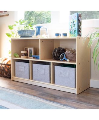 EdQ 2-Shelf 5-Compartment Storage 24" - White: Wooden Classroom and Playroom Bookshelf with Bins for Kids Toys and Books