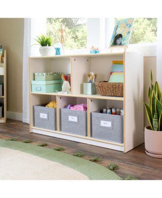 EdQ 2-Shelf 5-Compartment Storage 30" - Natural: Kids' Wooden Classroom Bookshelf, Art and Craft Supply Furniture with Bins