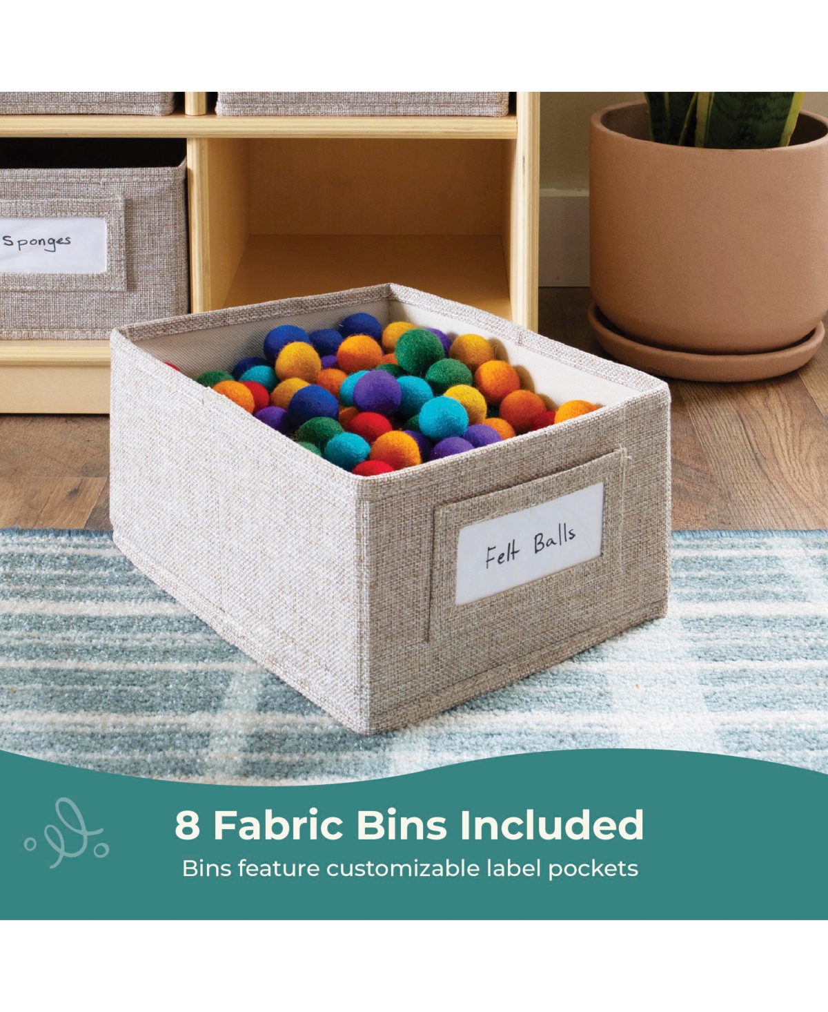 Guidecraft EdQ 8 Cubby Toy Storage Organizer 30" - Natural: Wooden Cube Bookshelf, Kids' Playroom and Bedroom with Bins