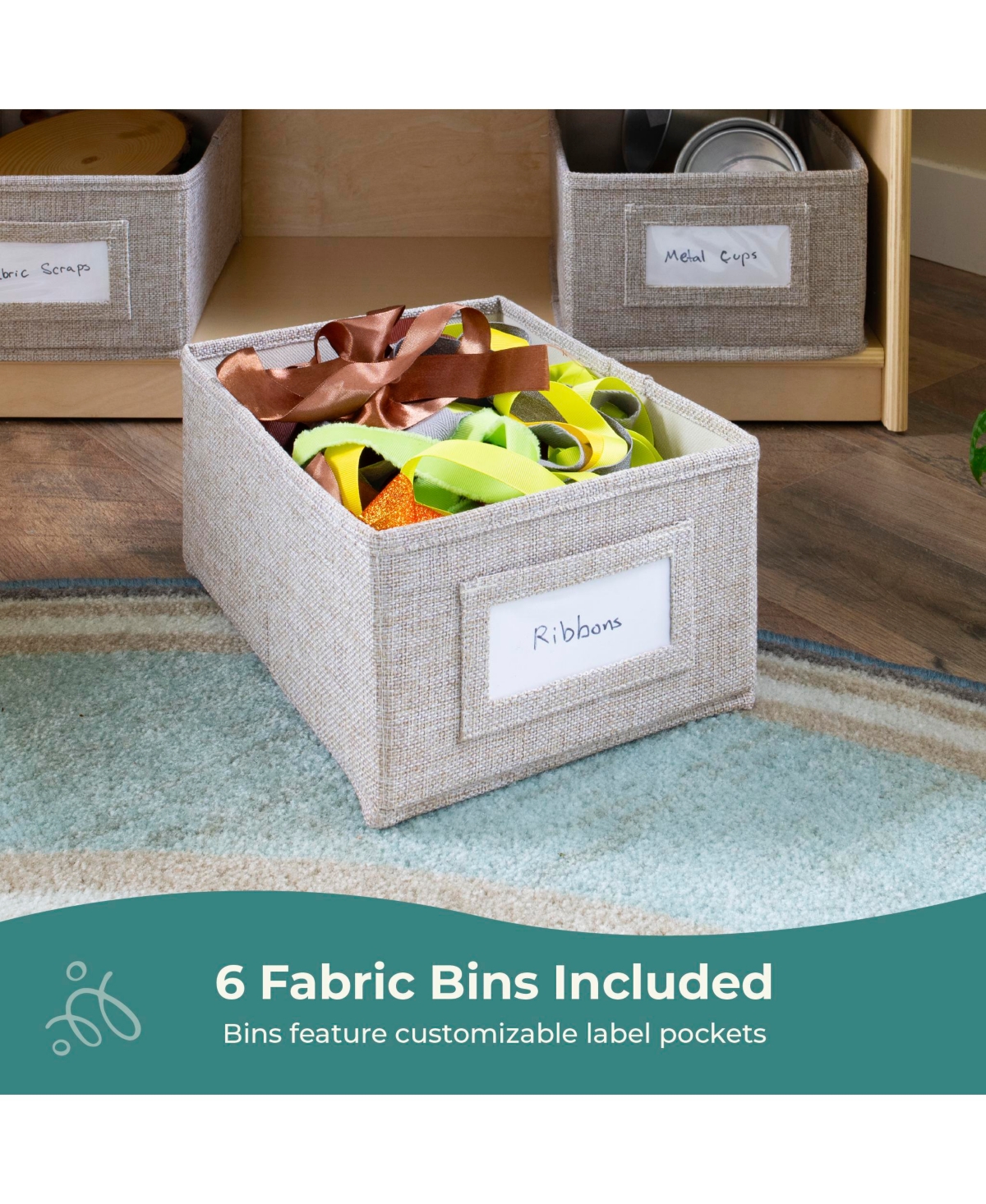 Guidecraft EdQ Book and Bin Browser - Natural: Children's Tall Wooden Bookshelf to Display Organize Kids' Books Playroom