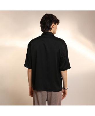 Men's Onyx Black Solid Crinkle Oversized Shirt