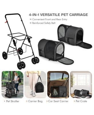 4-in-1 Double Pet Stroller w/ Detachable Carrier Travel Carriage for Cats
