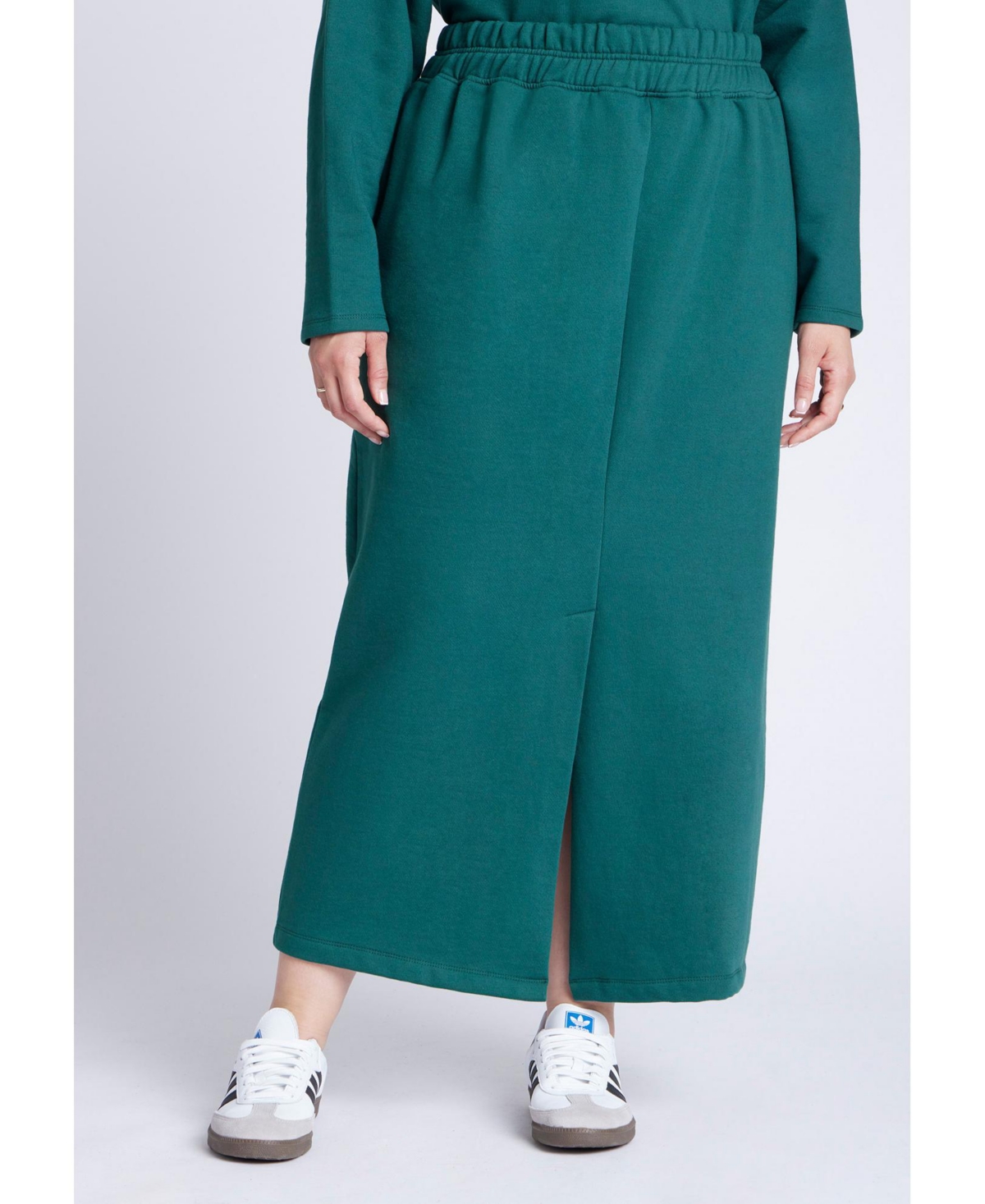 Plus Size Maxi French Terry Skirt - Deep pine green