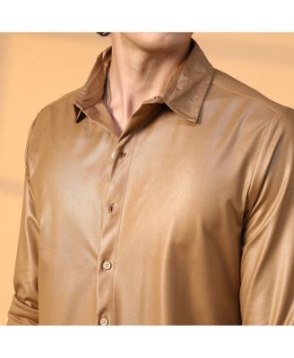 Men's Camel Brown Solid Suede Shirt