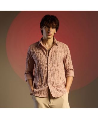 Men's Salmon Pink Grain-Textured Shirt