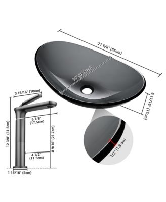  6 7/8" x 1 15/16" x 12 3/8"- Bathroom Faucet Vessel Sink Kit Vanity Mixer Tap Tempered Glass Sink