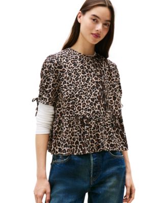 Tommy Jeans - Women's Leopard-Print Tie-Sleeve Blouse