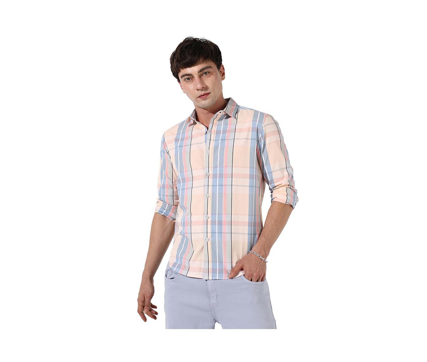 Мужская рубашка Cahoot Campus Sutra Cotton Plaid Button Up, цвет: Розовый — фото 6