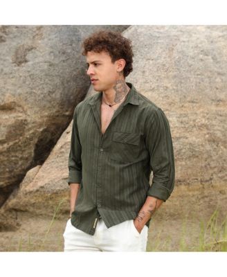 Men's Fern Green Multitrack-Striped Shirt