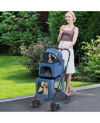 Double Pet Stroller for 2 Dogs or Cats w/ 2 Detachable Carriers Safety Belt