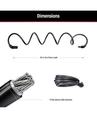 Outdoor Bike Lock Cable with Combination, 4ft Black, 8143D