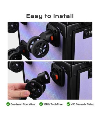 Portable Rolling Nail Table Kit with Makeup Train Case Aluminum Purple