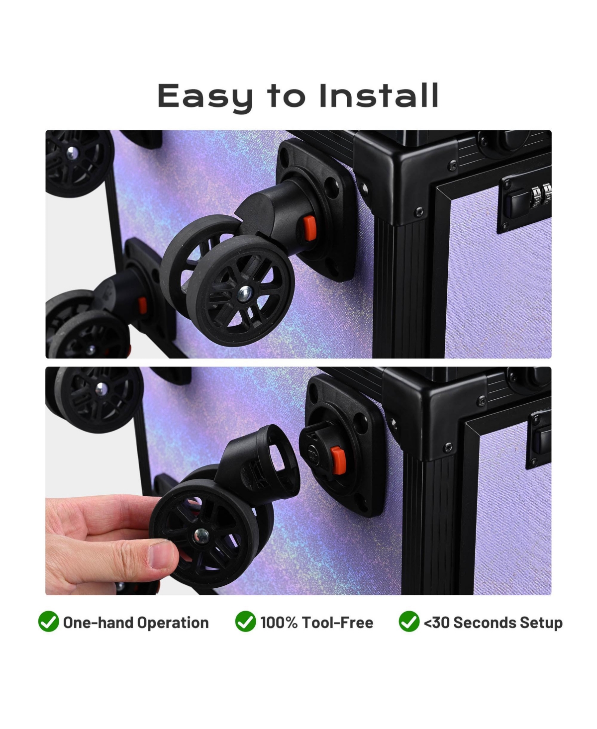 Byootique Portable Rolling Nail Table Kit with Makeup Train Case Aluminum Purple