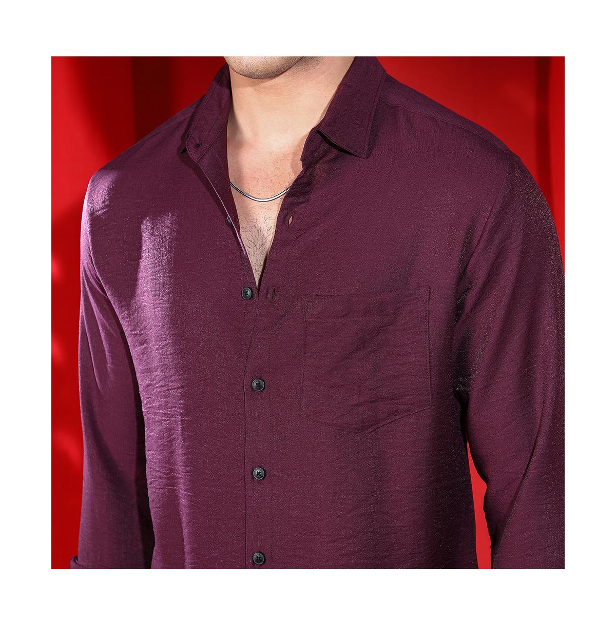 Campus Sutra Men's Plum Purple Breezy Wrinked Relaxed Shirt
