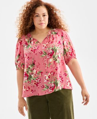 Style & Co - Plus Size Leicester Floral Print Puff-Sleeve Blouse