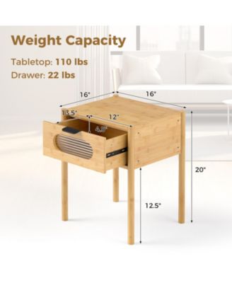 Square Tall Nightstand End Table with Decorative Drawer for Stylish Bedroom Storage and Accent