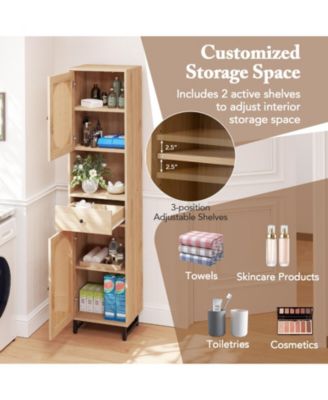 Bathroom Cabinet PE Rattan Floor Cabinet with 2 Doors