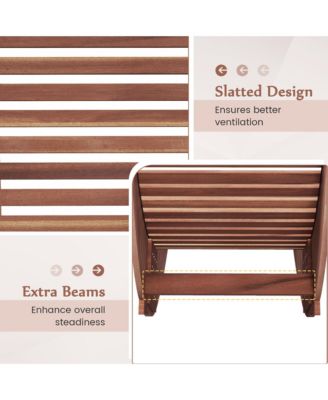 Set of 2 Acacia Wood Patio Chaise Lounge Chair Outdoor Rocking Chair w/ Slatted Design