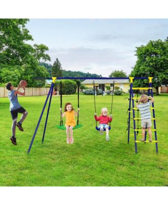 Boys 5-In-1 Swing Set for Outdoor W/ Heavy Duty Frame Basketball Hoop & Climbing Ladder