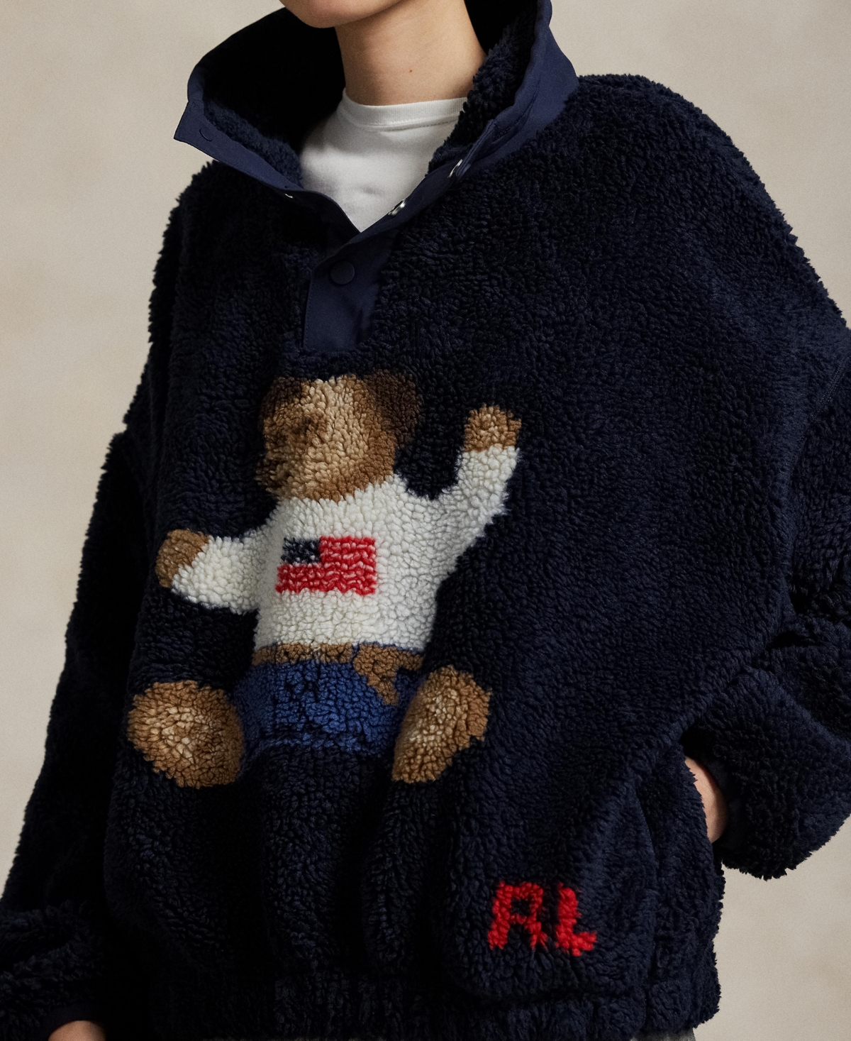 Polo Ralph Lauren Bear Teddy Jacket Pile Hanorak In Blue