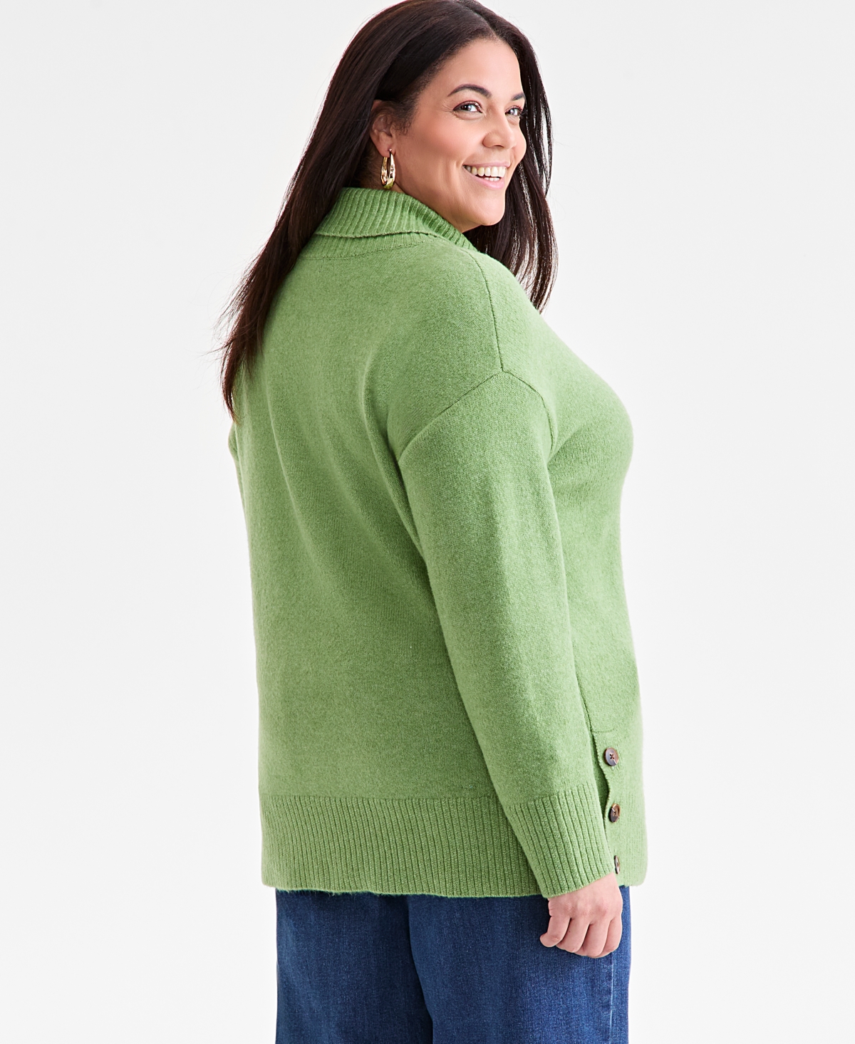 Style & Co Plus Size Solid Shawl-collar Tunic Sweater, Macy's Exclusive In Green