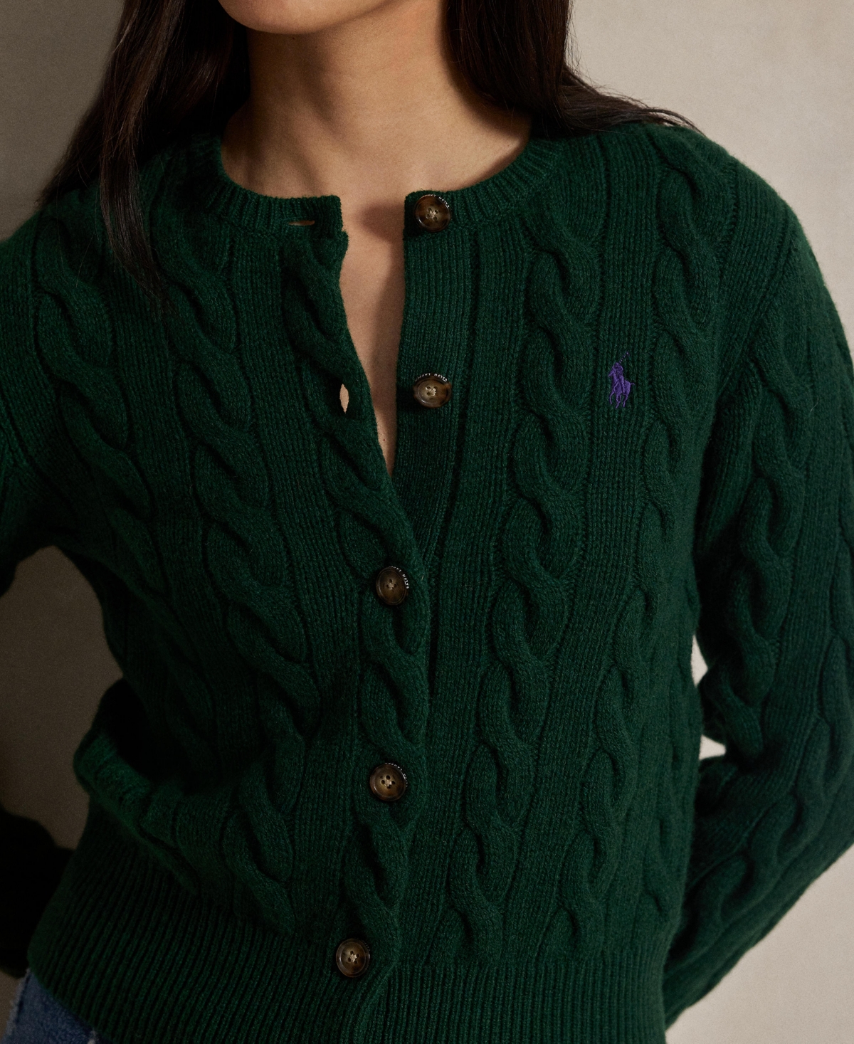 Polo Ralph Lauren Wool And Cashmere Cable-knit Cardigan In Green